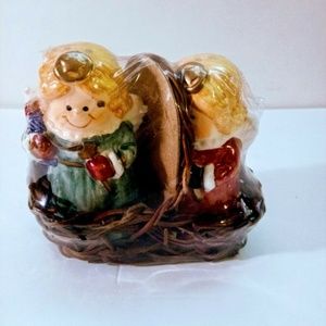 Christmas Angels Salt & Pepper Shakers in Basket
